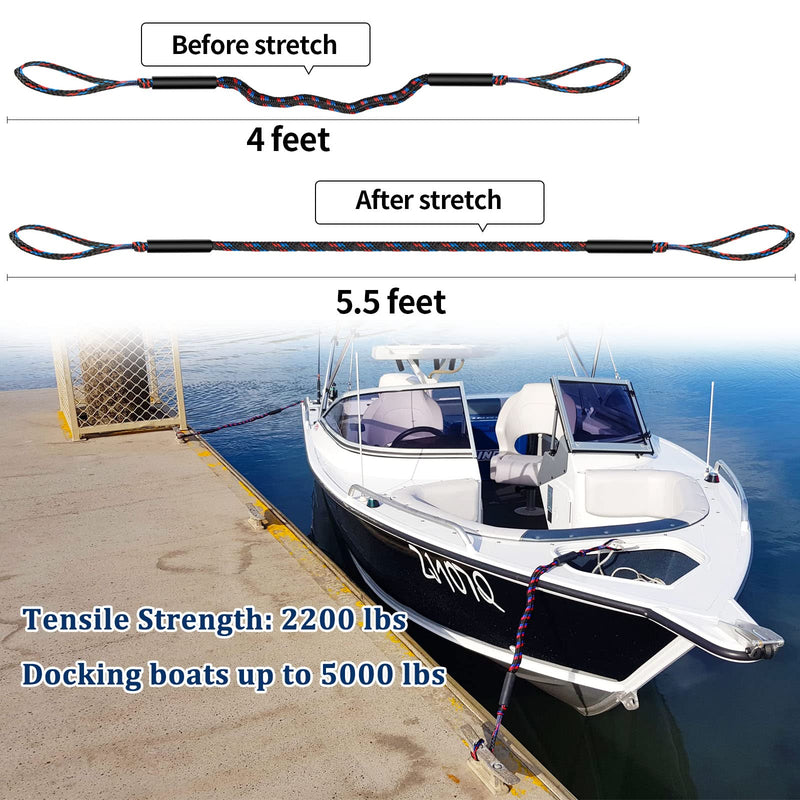 Botepon Boat Bungee Dock Lines, Mooring Lines, Boating Gifts for Men, Boat Accessories, Pontoon Accessories, Perfect for Bass Boat, Jet Ski (4 Feet) 4 feet stretches to 5 1/2 feet - BeesActive Australia