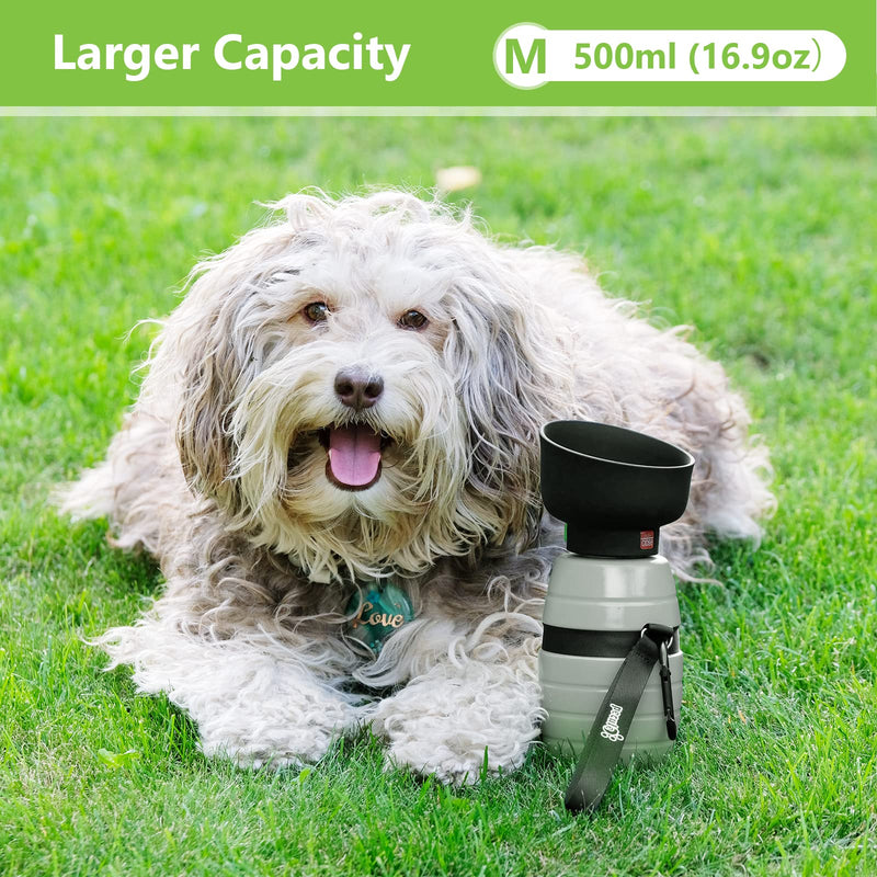 Pecute Dog Water Bottle (17oz/22oz), 2 in-1 Portable Dog Water Bottle with Foldable Bowl, Leak-Proof Dog Water Dispenser, Dog Travel Water Bottle for Outdoor Walking Hiking, Food-Grade Silicon 17 oz Grey - BeesActive Australia