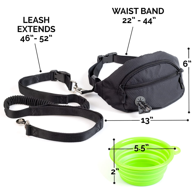 Hyper Pet Hands Free Dog Leash, Black Fanny Pack & Collapsible Dog Bowl (Use on Waist, Across Shoulder or Just as Dog Leash) Use on Small, Medium & Large Dogs for Training, Walking Jogging & Running - BeesActive Australia