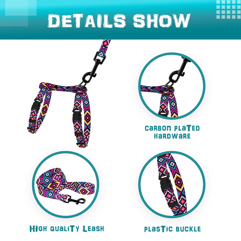 CollarDirect Adjustable Cat Harness and Leash Set for Outdoor Walking Pattern Harnesses for Small Dogs Puppy Tribal Magenta 2XS - BeesActive Australia
