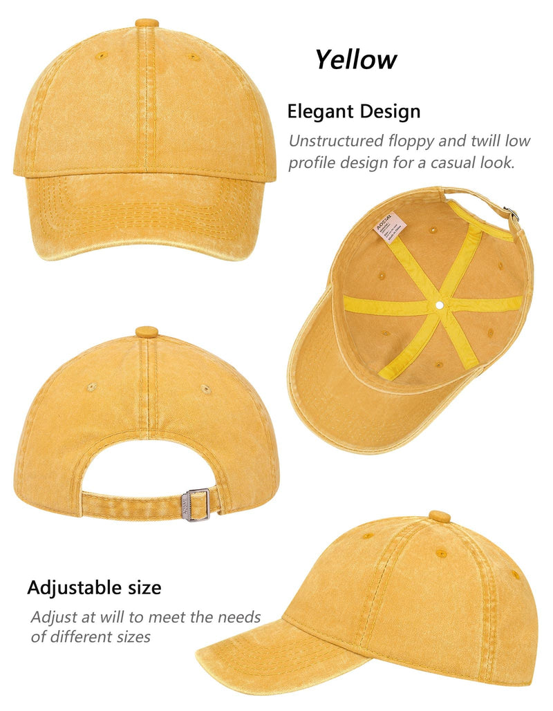AOSMI 3 Pack Vintage Washed Cotton Adjustable Baseball Caps for Men Women Unstructured Low Profile Plain Classic Dad Hat Black-orange-yellow - BeesActive Australia