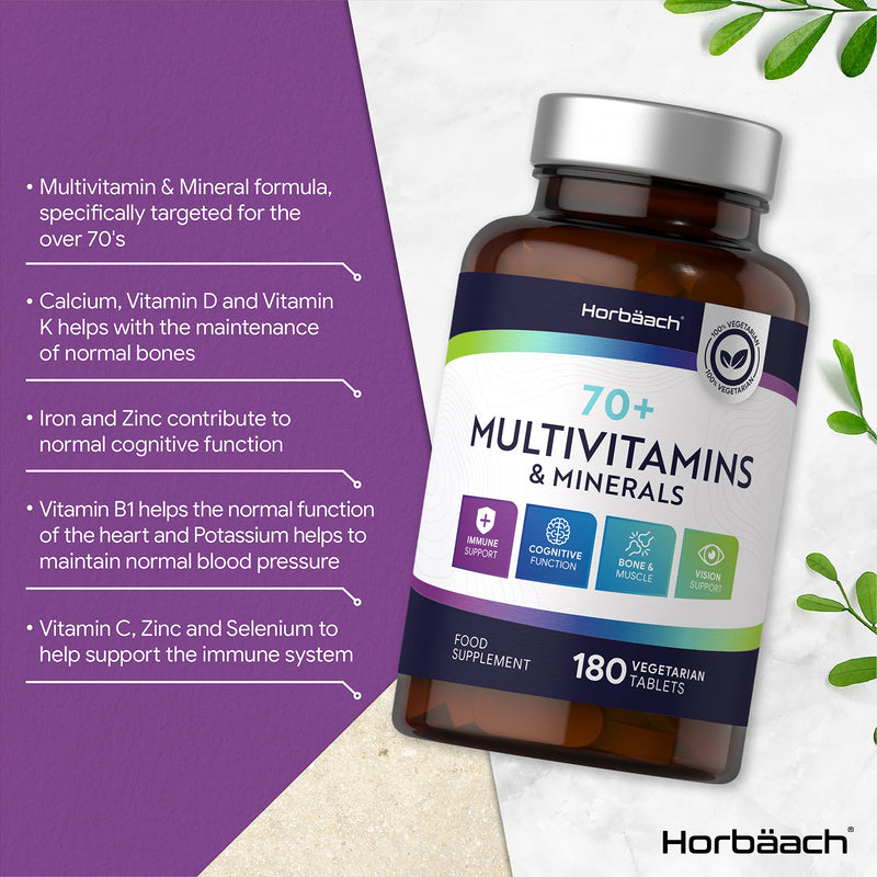 Mutivitamins and Minerals 70 Plus 180 Tablets Vegetarian and Wheat