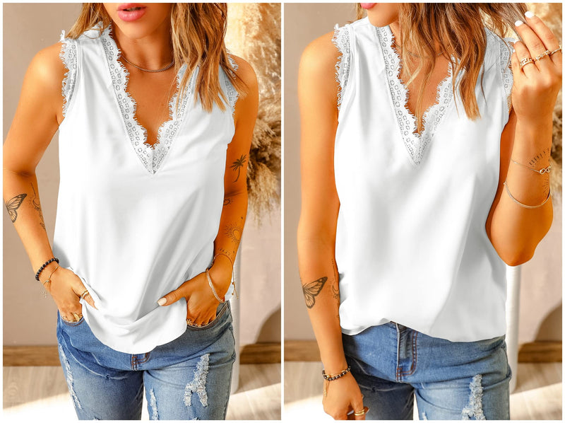 lime flare Sexy Summer Lace Trim Sleeveless Cami Tank Tops Dressy Camisole Small White - BeesActive Australia