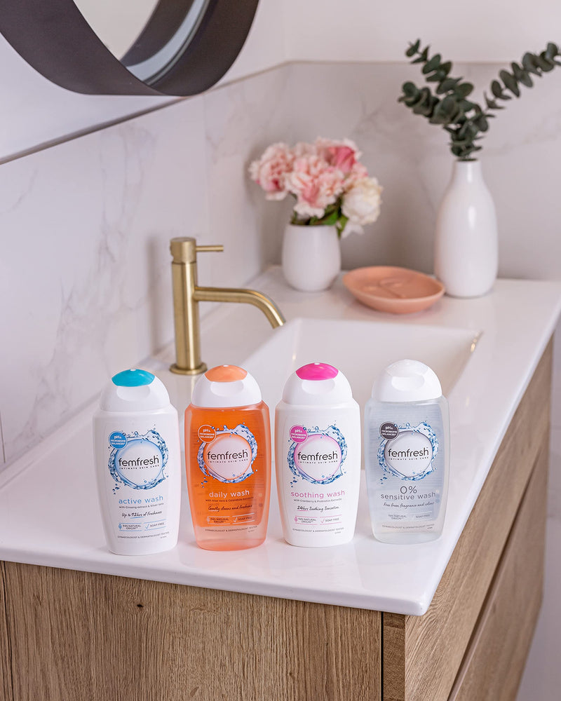 Femfresh Ultimate Care Active Vaginal Wash - Intimate Feminine Hygiene Shower & Bath Gel Cleanser - pH Balanced, Soap Free, Fragrance Free Gel Formula with 12-hour Sweat Protection - 250ml 250 ml (Pack of 1) - BeesActive Australia