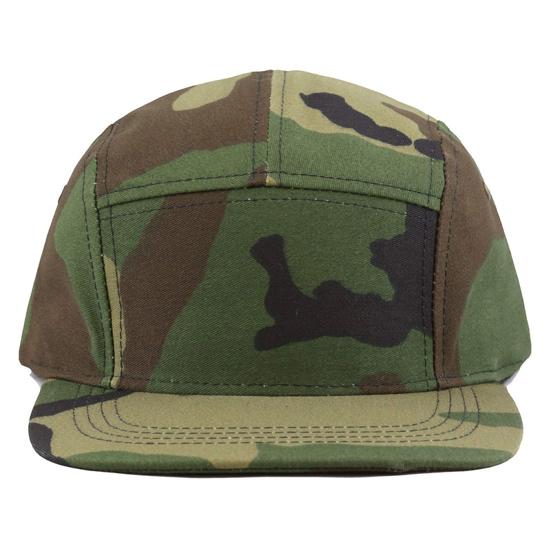 The Hat Depot Made in USA Cotton Twill 5 Panel Flat Brim Genuine Leather Brass Biker Board Cap Camo1 - BeesActive Australia