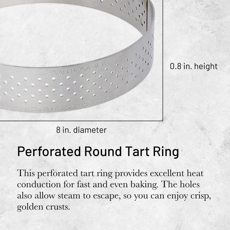 de Buyer Perforated Round Tart Ring - 8” Diameter, 0.8” Height - Perfect for Baking Beautifully Crisp Tarts - Easy to Use & Clean - Made in France 8" Silver - BeesActive Australia