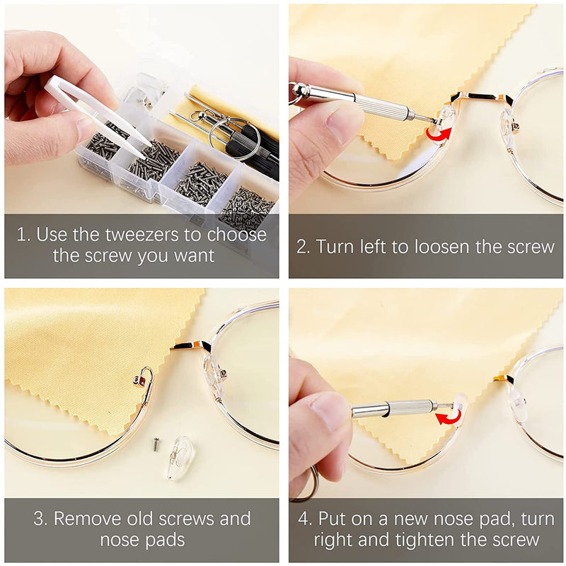 30 Pairs Eyeglass Repair Kit,Soft Silicone Glasses Nose Pads Screw-in Glasses Nose Pads with Screws Screwdriver Tweezers Cleaning Cloth - BeesActive Australia
