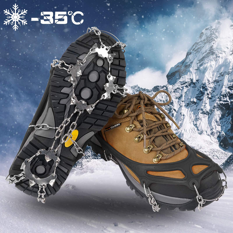 SaphiRose Ice Cleats Traction Crampons Anti-Slip 19 Spikes Stainless Steel Snow Grips for Shoes Boots Hiking Accessories for Mountaineering, Climbing, Walking Black Medium(Shoe Size M 5-8/W 6-9) - BeesActive Australia