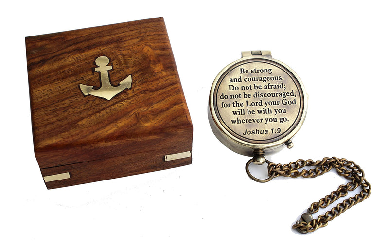 "Be Strong and Courageous Do Not Be AfraidAntique Nautical Vintage Directional Magnetic Compass with Famous Scripture Quote Engraved Baptism Gifts with Wooden Case for Loved Ones, Son, Father, Love, - BeesActive Australia