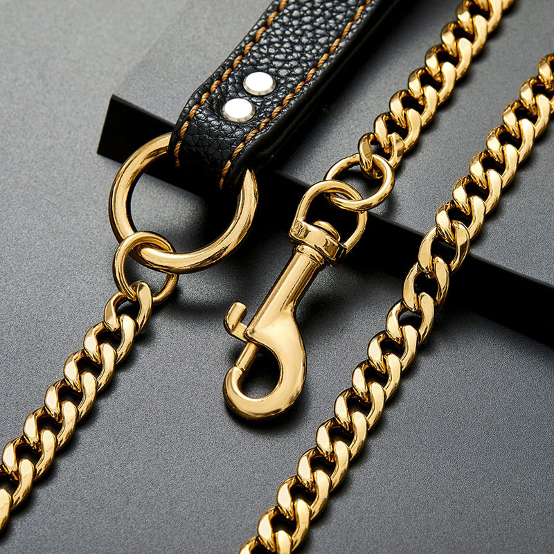 Rose Gold Chain Dog Leash,12MM Width Rose Gold Plated Strong Stainless Steel NK Link Chain with PU Leather Handle,Metal Leash for Small Medium,Large Dogs 4.3ft(52 inch) - BeesActive Australia