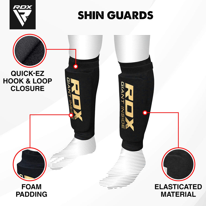 [AUSTRALIA] - RDX Shin Guards for Kickboxing Training & MMA Fighting | Muay Thai Leg Protector Foam Pads | Great Protective Gear for Martial Arts, Sparring, BJJ, Karate Black Medium 
