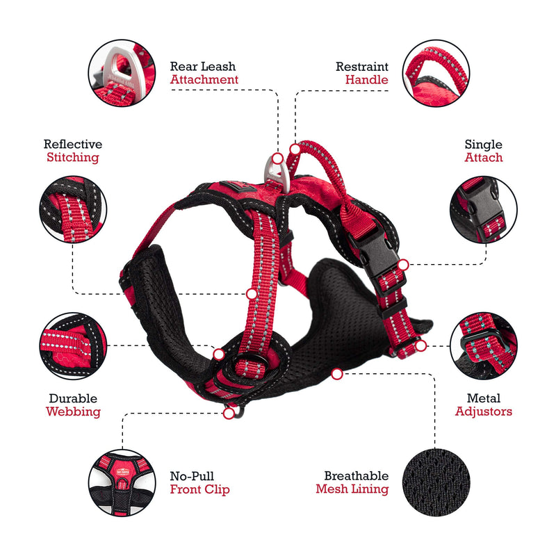 Tuff Pupper No Pull Dog Harness | Front/Back Leash Clips | Safety Handle | Reflective Dog Harness | Waterproof Shell | Padded Training Dog Harness for Comfort | Adjustable Small Medium Extra Large Dog Medium (Neck: 15-24" , Chest: 19-26") Midnight Blue - BeesActive Australia