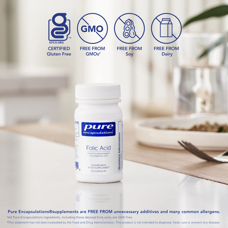 Pure Encapsulations - Folic Acid 800 UG - Folate for Preconception and Pregnancy Care - 60 Vegetarian Capsules - BeesActive Australia