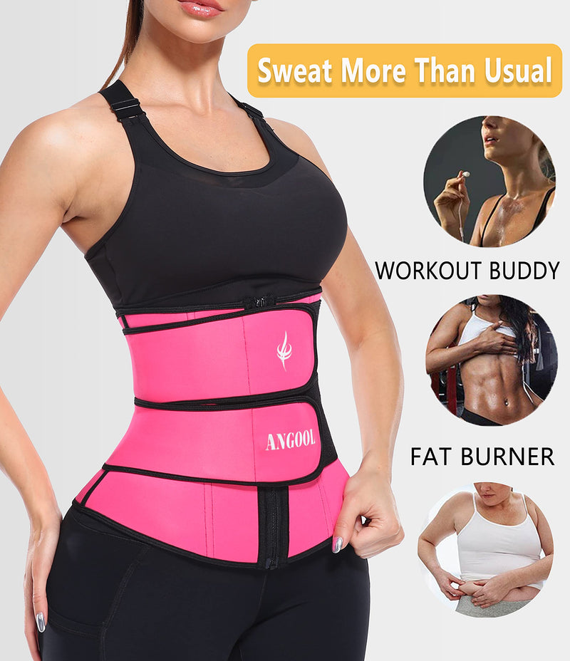 ANGOOL Neopren Waist Trainer for Women,Workout Plus Size Trimmer Belt Sauna Sweat Corset Cincher with Zipper Pink Small - BeesActive Australia