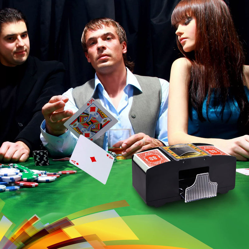 AOPER Automatic Card Shuffler - Electronic Casino Poker Card Shuffling Machine - Battery Operated Plastic Cards Mixer - 2/4 Decks Playing Cards for Home & Party - 2M USB Line 1-2 Decks - BeesActive Australia
