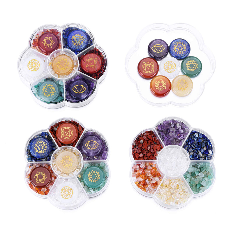 JSDDE 7 Chakra Crystals Stones Reiki Healing Crystal Tumble Gemstones with Characters Chakra Symbol Stone for Meditation - BeesActive Australia