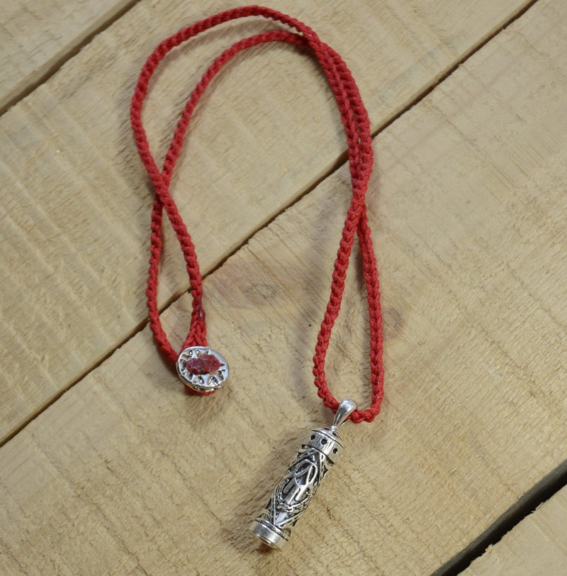 MIZZE Made for Luck Women's Traveler's Prayer in Sterling Silver Mezuzah Prayer Box on Red Knitted Necklace - BeesActive Australia
