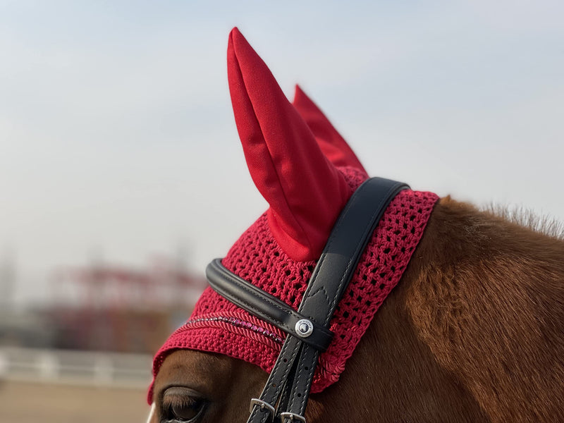 TGW RIDING Horse Ear Bonnet/Net/Hat/Horse Hood/Mask Horse Veil Horse Ear Bonnet Full Red - BeesActive Australia