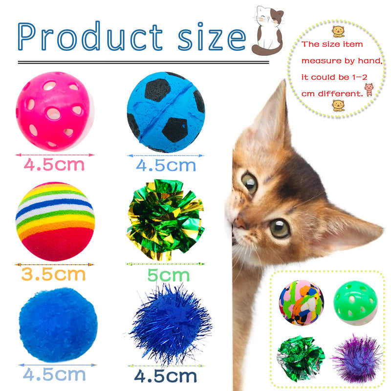 JpGdn 25/30pcs Cat Toys Balls with Feather Bell for Indoor Kitten Adult Cats Interactive Collapsible Cat Tunnel Teaser Wand EVA Rainbow Golden Thread Pom Poms Paper Footballs Wool Felt Ball Toy Set Cat toy ball - BeesActive Australia