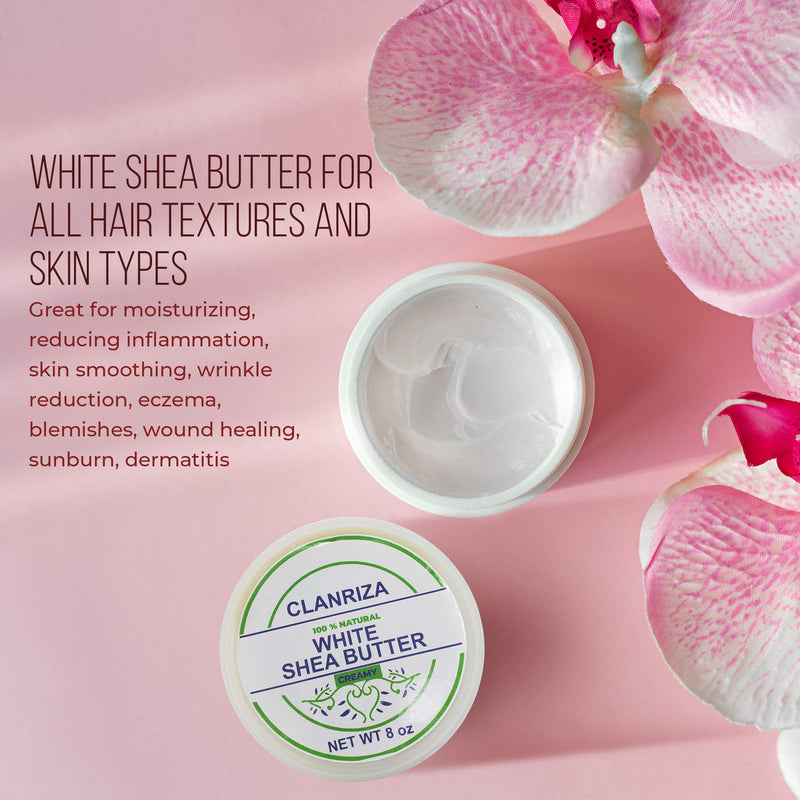 Clanriza African Shea Butter Premium Quality Natural Creamy White - Use This Butter for Acne-Prone - High Unremovable Fatty Acid in Affordable Price - Size (8 Oz Jar) - BeesActive Australia