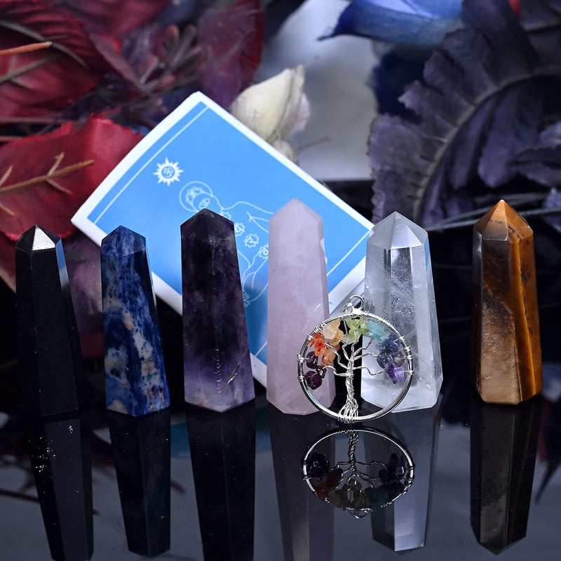 KACHVI Crystals And Gemstones Healing Rose, Clear Quartz, Amethyst, Black, Lapis & Tiger Crystal Meditation Spiritual Gifts For Chakra Money Luck Wands 2.25”-2.50" 6 Faceted Pencil 6 Pc Set Tiger 6 Pcs Set - BeesActive Australia