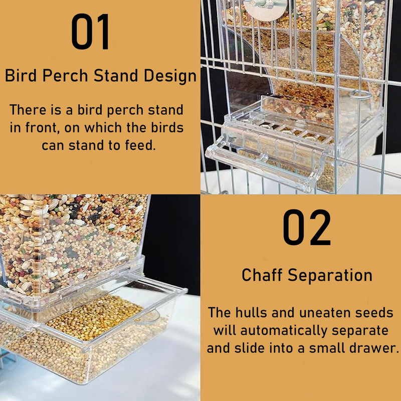 Parrot Automatic Feeder No Mess Bird Feeder Food Container Feeding Station Foraging Cage Accessories Acrylic Suitable for Parrot Cockatoo Canary Love Bird Transparent - BeesActive Australia