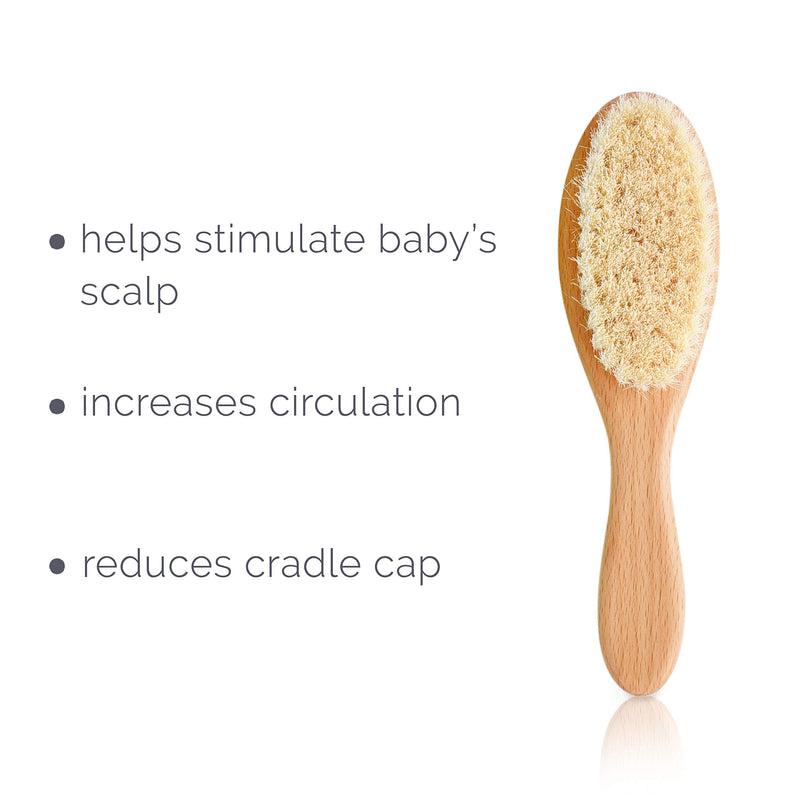 Natemia Quality Wooden Baby Hair Brush for Newborns & Toddlers | Natural Soft Goat Bristles | Ideal for Cradle Cap | Perfect Baby Registry Gift - BeesActive Australia