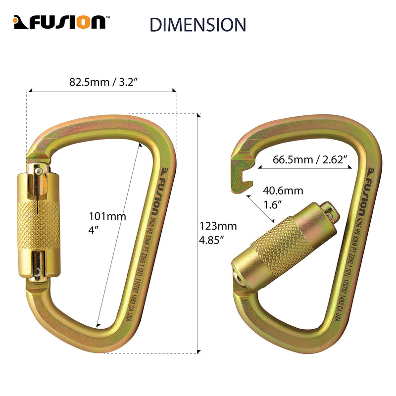 Fusion Climb Tacoma Steel High Strength Auto Lock Modified D-Shaped Carabiner, Gold (FP-9005-PKHS-GLD) - BeesActive Australia