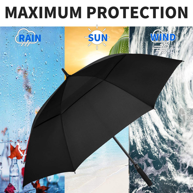 MRTLLOA 54/62/68/72 Inch Automatic Open Golf Umbrella, Extra Large Oversize Double Canopy Vented Windproof Waterproof Stick Umbrellas for Rain Black 62 inch - BeesActive Australia