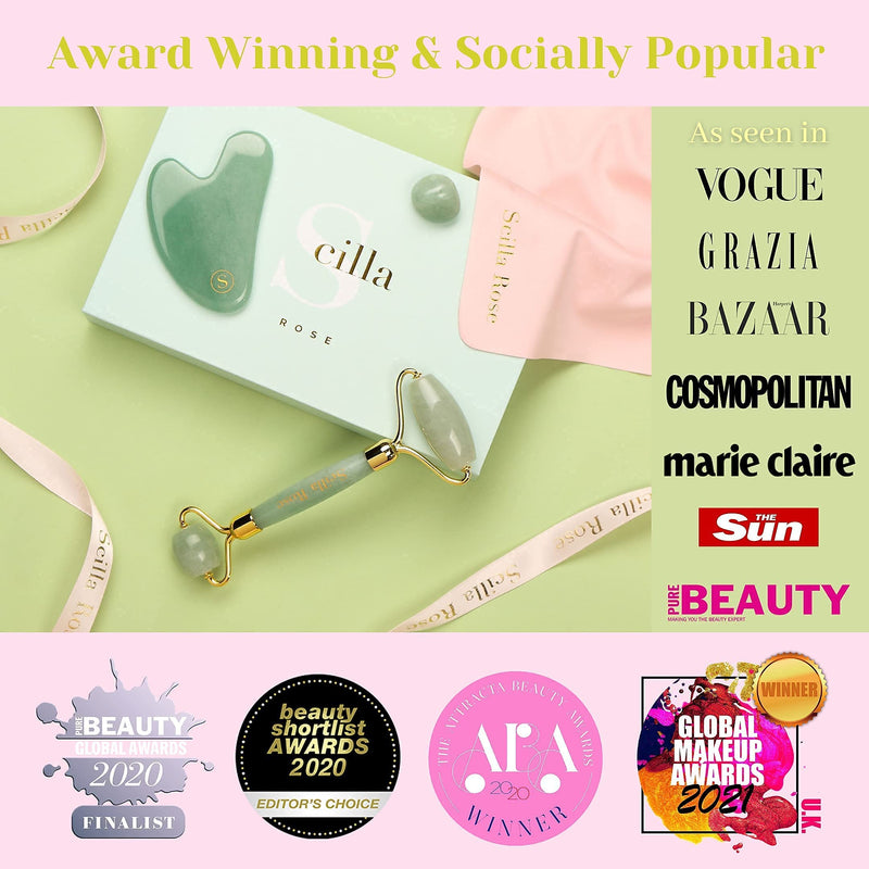 Jade Roller and Gua Sha Facial Massage Valentine's Gift Set for Women - Face Roller and Guasha Stone, Lymphatic Drainage Massager, Superior and Natural, Anti-Ageing Skincare Tools Stunning Jade Set - BeesActive Australia