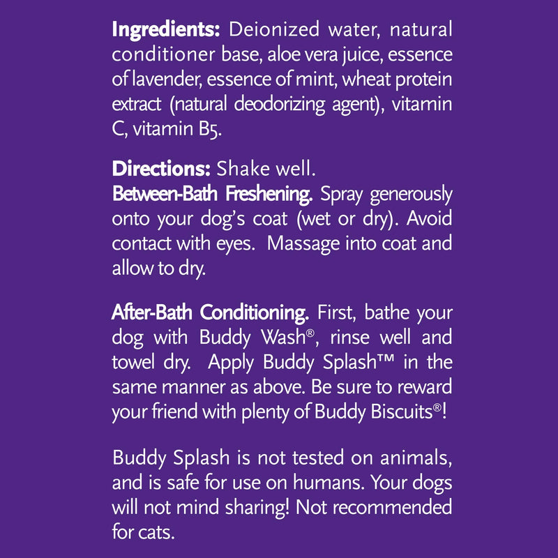 Buddy Splash Dog Deodorizer & Dog Conditioner, Easy Spray-On Formula for Grooming Lavender & Mint 16 Fl Oz - BeesActive Australia