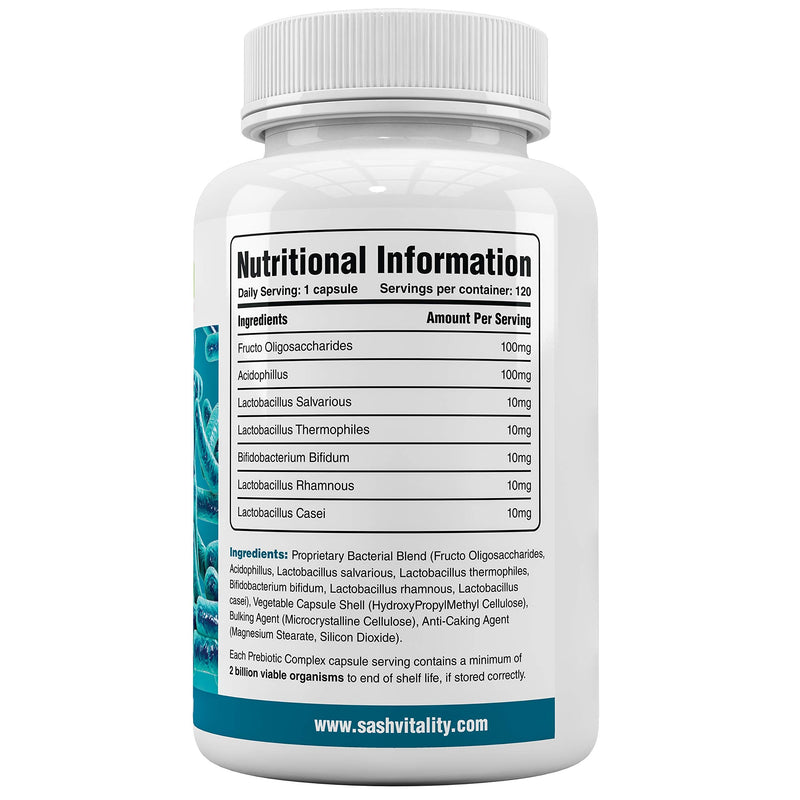 Bio-Cultures Complex Probiotics for Adults - 120 Vegetarian Capsules - Advanced Multi-Strain - Prebiotic Inulin - Active Strains Lactobacillus Acidophilus & Bifidobacterium - UK Made Sash Vitality - BeesActive Australia