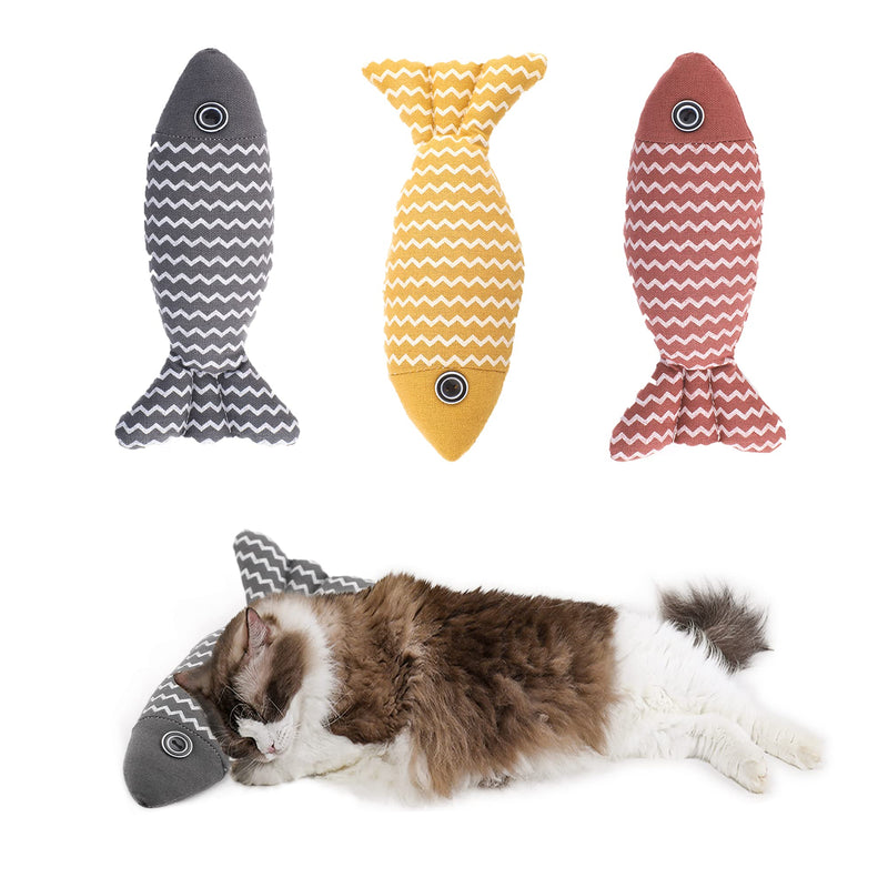 Homelifthub Cat Pillow Toy for Indoor Cats Fluffy Cat Calming Toy, Soft Cat Catnip Toys Pillow, Linen Chew Kitten Toy, Cute Fish Pillow for Cat Sleeping 3pack (red+yellow+grey) - BeesActive Australia