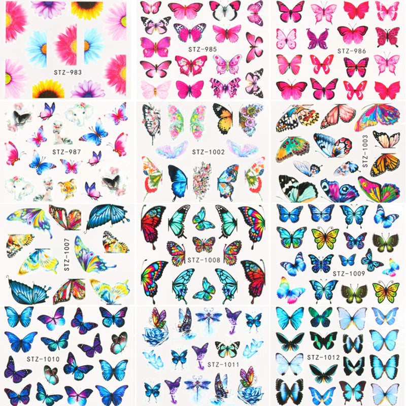 3D Butterfly Nail Sticker and Flam Nail Sticker Set, Thinkga 2 Pack in 1 Nail Decoration Sticker Set with 30pcs Butterfly Water Nail Decal and 10pcs Fire Flam Adhesive Nail Sticker - BeesActive Australia