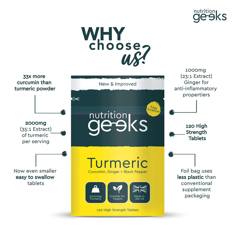 Turmeric Tablets 2000mg with Black Pepper & Ginger | 120 High Strength Curcumin Supplements | Turmeric and Black Pepper Tablets (Not Turmeric Capsules or Powder) | Vegan and Gluten Free | UK Made - BeesActive Australia