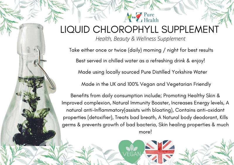 Liquid Chlorophyll Drops 500ml | Daily Health & Beauty Detox Supplement UK Made | Skin Health, Anti-Inflammatory & Healing Properties (Mint Flavour) |Take with Water |Copper Chlorophyllin Drink|Vegan - BeesActive Australia