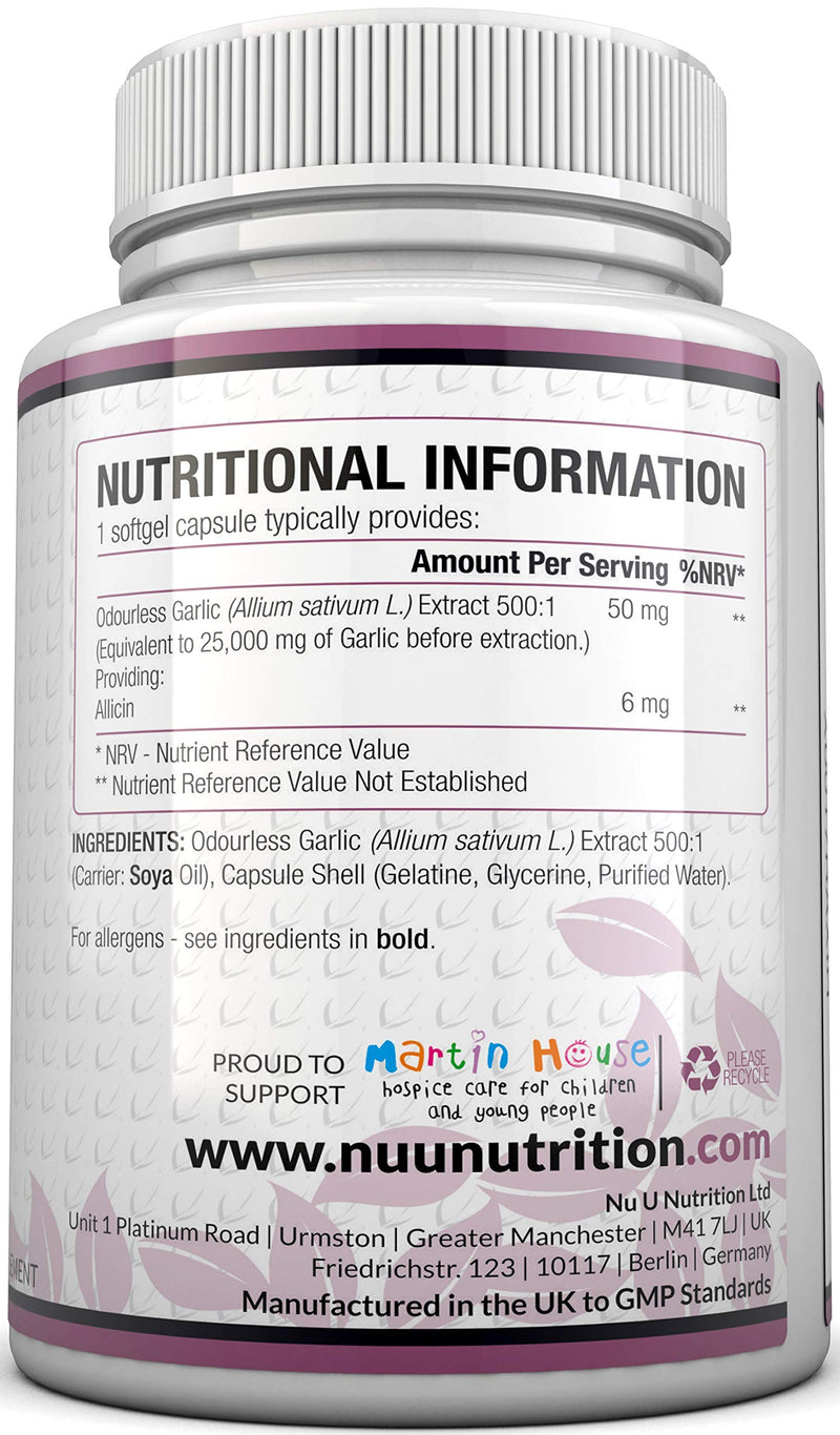 Garlic Capsules Odourless 25,000mg, 240 Softgel Capsules High Strength Garlic Supplement, 8 Month Supply - Deodourised Premium Garlic Oil Extract from Allium Sativum, Provides 6mg of Allicin - BeesActive Australia