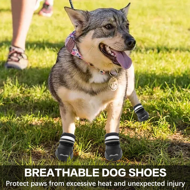 Dog Shoes for Small Medium Large Dogs, Waterproof Breathable Dog Booties for Hot Pavement Winter Snow, Non-Slip Adjustable Dog Boots with Fleece Lined for Outdoor Hiking, 4PCS Size 6: (2.95"x2.52")(L*W) for 52-65lbs Black - BeesActive Australia