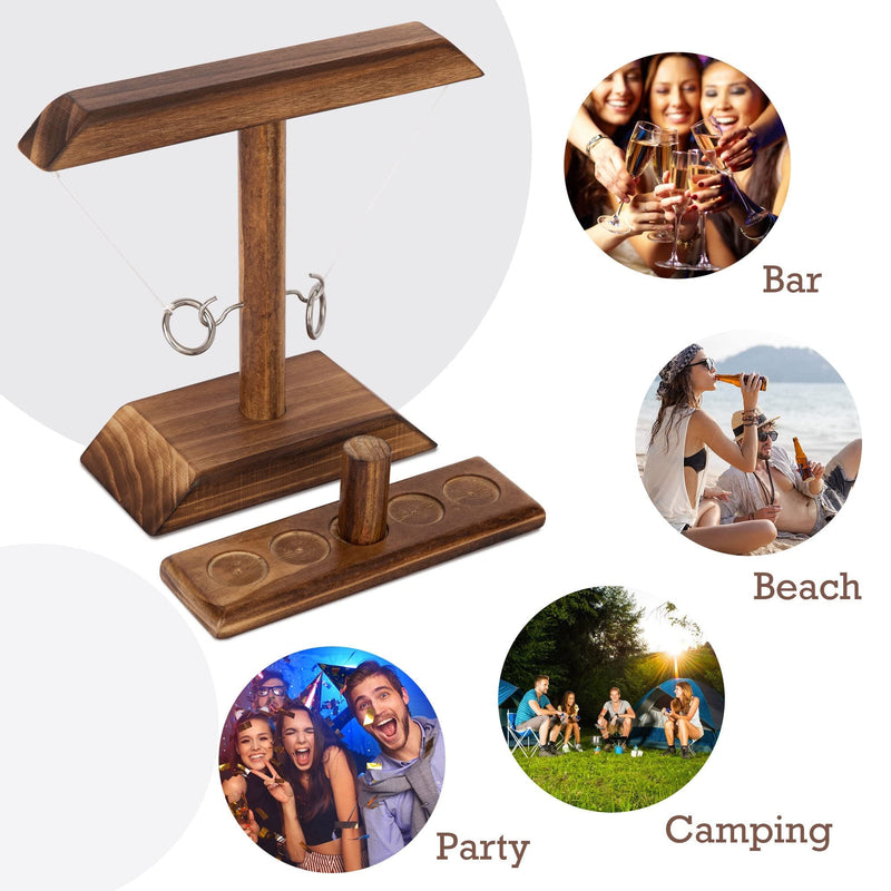 DreamToyz Ring Toss Game, Ring Toss with Shot Ladder, Fun Hook and Ring Game, Handmade Wooden Interactive Game for Home, Party, Him & Her, Brown 9.7" X 9" Median - BeesActive Australia
