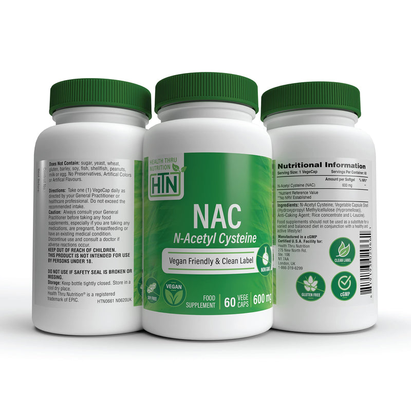 NAC N-Acetyl-Cysteine 600mg 60 VegeCaps | The Purest, Most Powerful NAC Supplement | Supports Healthy Lung & Liver Functions | Maintains Overall Cellular Health - Vegan, Soy Free & Gluten Free - BeesActive Australia