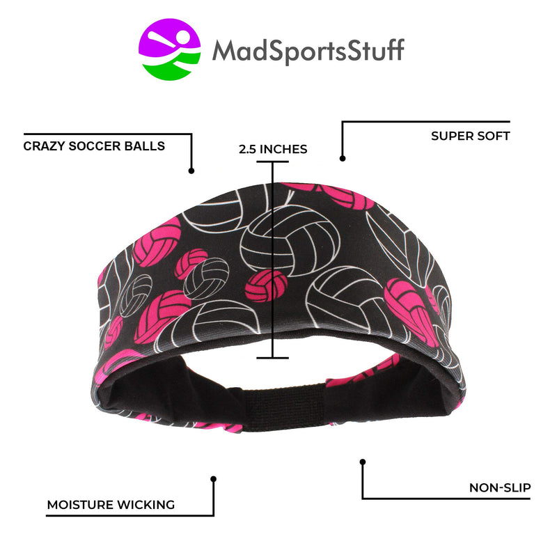 MadSportsStuff Crazy Volleyball Headband with Volleyball Logos Black/Neon Pink One Size - BeesActive Australia