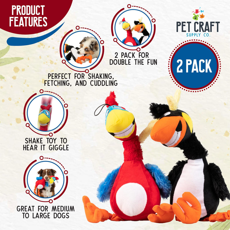 Pet Craft Supply Jiggle Giggle Dog Toys Funny Cute Giggling Sound Wiggly Shaking Tug Fetch Soft Chew Cuddle Plush Interactive Big Dog Toy for Medium to Large Breeds Multipack Boredom Relief Two Pack - Parrot & Puffin - BeesActive Australia