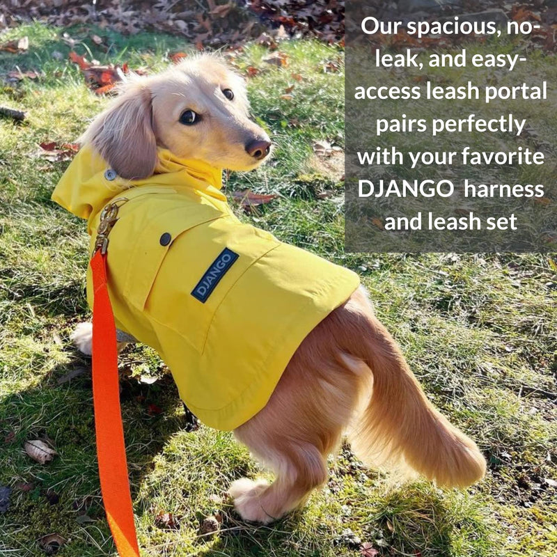DJANGO Highland Dog Jacket and Raincoat - Water-Repellent, Windproof, and Harness-Friendly Winter Dog Coat and Stylish Dog Raincoat with Adjustable Drawstrings, Optional Hood, Premium Gunmetal Hardware, and Back Pocket Medium Dandelion Yellow - BeesActive Australia