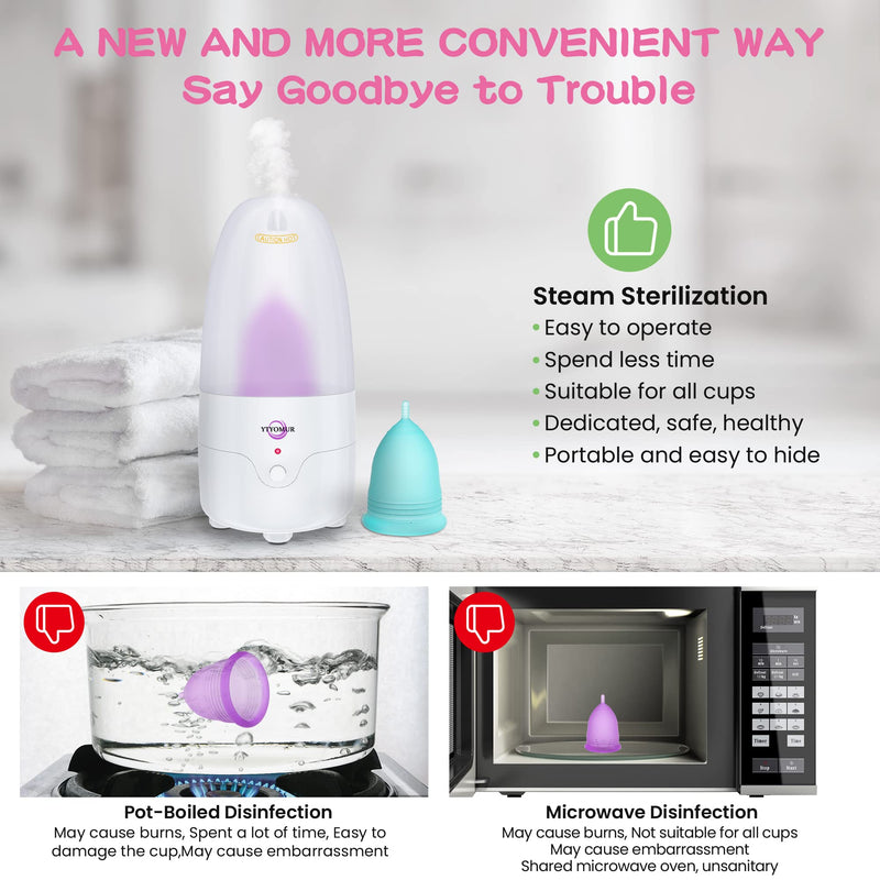 YTYOMUR Menstrual Cup Steamer Sterilizer with 2 Reusable Period Cups, Menstrual Cups Cleaner Wash Kit, One Button Control Automatic High Temperature Steam Sterilization for Women Feminine Hygiene Care - BeesActive Australia