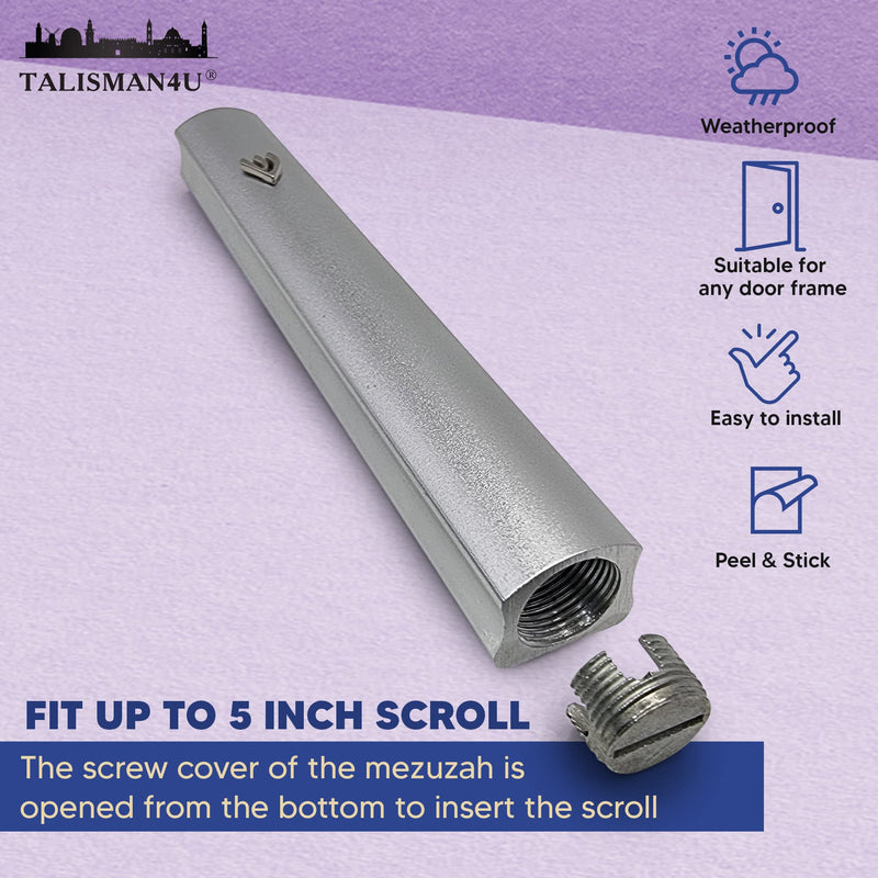 TALISMAN4U Silver Aluminum Mezuzah with Scroll 3D Metal Shin Classic Mezuzah Case for Door Israel Judaica Gift (12 cm / 5 inch) 12 cm / 5 inch - BeesActive Australia