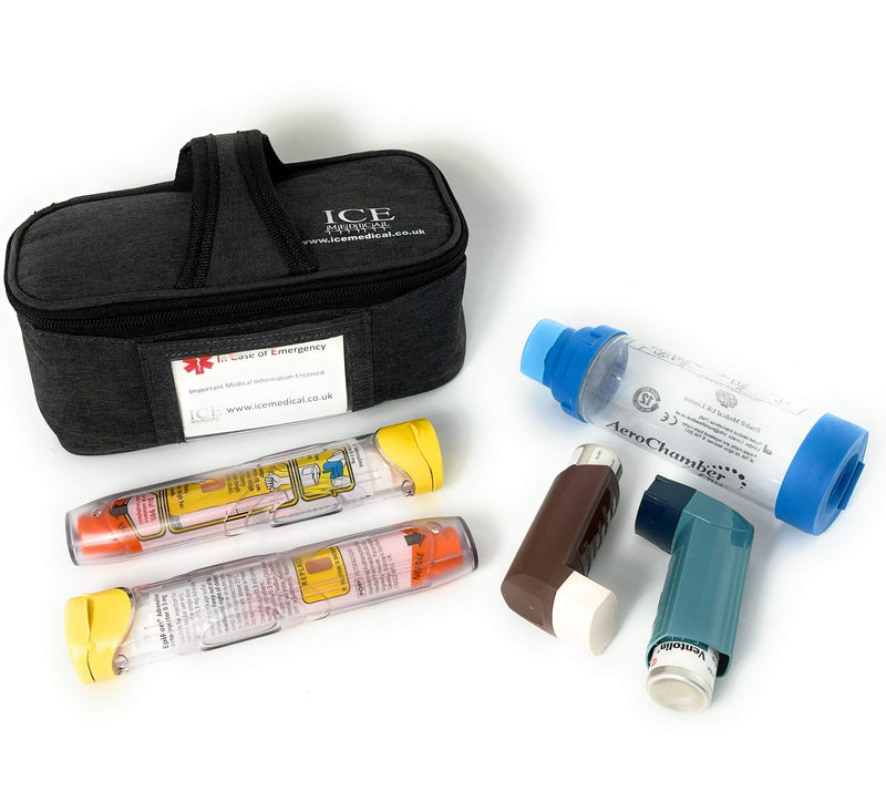ICE Medical Grey/Black Midi Epipen Syringe Case/Bag - Allergies, Diabetes, Inhalers, Syringes, Insulin etc - BeesActive Australia