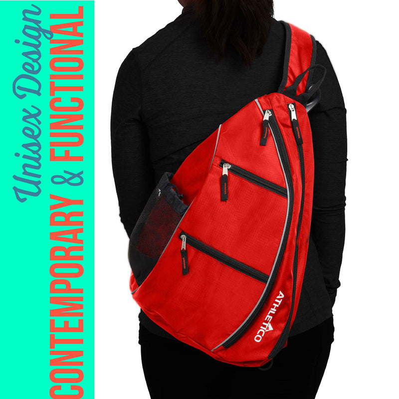 Athletico Sling Bag - Crossbody Backpack for Pickleball, Tennis, Racketball, and Travel for Men and Women (Red) - BeesActive Australia
