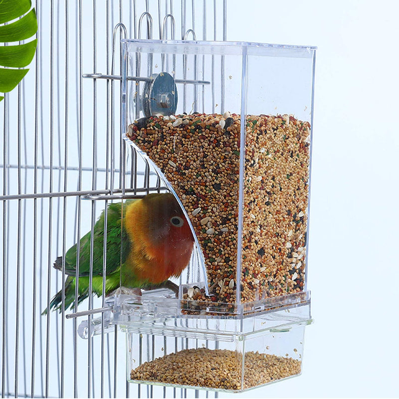 Hamiledyi No Mess Bird Feeders Automatic Parrot Feeder Drinker Acrylic Seed Food Container Parakeet Water Dispenser Cage Accessories for Lovebirds Budgies Canary Finch Transparent Bird Feeder with 5 Chew Balls - BeesActive Australia
