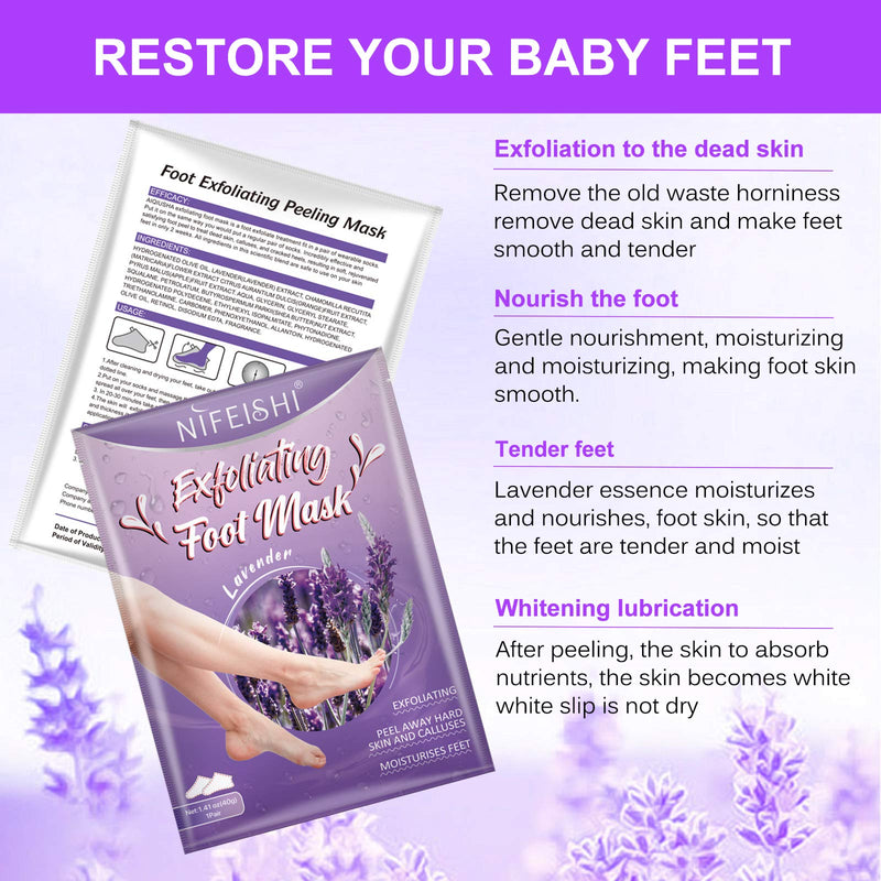 Foot Peel Mask 5 Pack, Exfoliating Callus Remover & Dead Dry Skin, Get Baby Soft Feet in 1-2 Weeks for Men and Women (Lavender) - BeesActive Australia