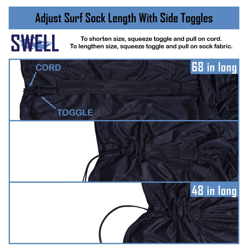 SWELL Wakesurf - Adjustable Length Wakesurf Board Sock with Padded Nose and Pocket - Wakeboard Cover - One Size Fits All Surfboard Bag Snub Nose - Blue - BeesActive Australia